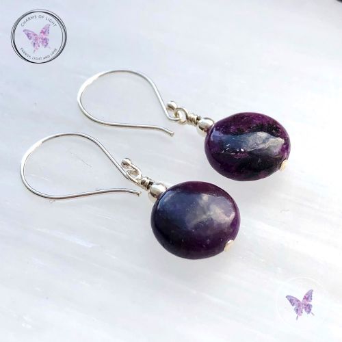 Lepidolite Coin Silver Earrings